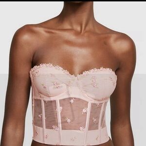 Victoria's Secret Sz 32C Floral Embroidered Rosebud Bustier Top